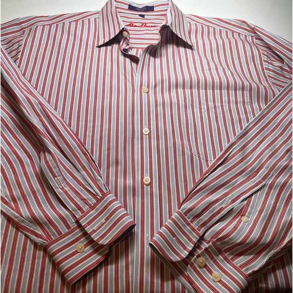 Alan Flusser Button Down Collar Double Button Sleeve Front Pocket Large - Picture 2 of 6